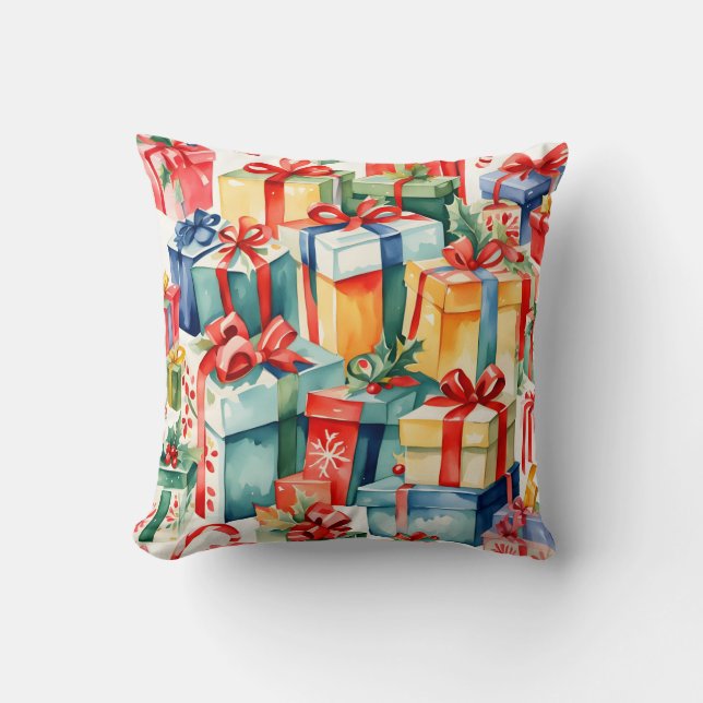 Coussin Motif des cadeaux de Noël colorés (Recto)