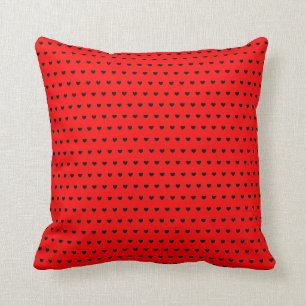 Coussin Motif des Coeurs Noirs sur le rouge flashy