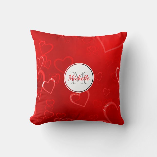 Coussin Motif des Coeurs rouges monogrammes (Recto)