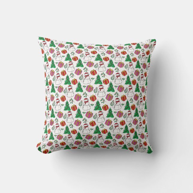 Coussin Motif des éléments de Noël dessinés à la main (Recto)