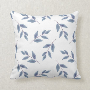 Coussin Motif des Feuilles d'aquarelle bleu ardoise