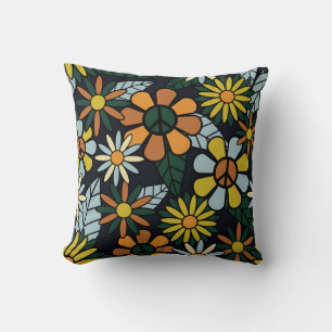 Coussin Motif des fleurs hippies rétro des années 70 - Vin