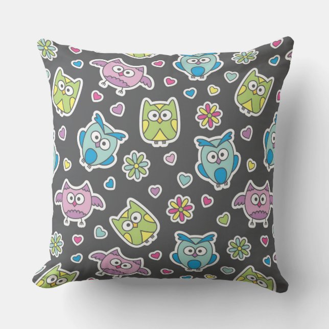 Coussin motif des hiboux de bande dessinée (Recto)