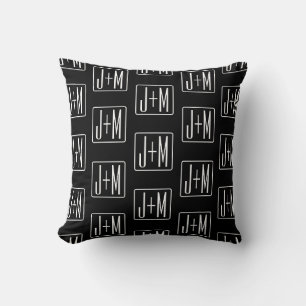 Coussin Motif des initiales Mariages modernes   Noir & Bla