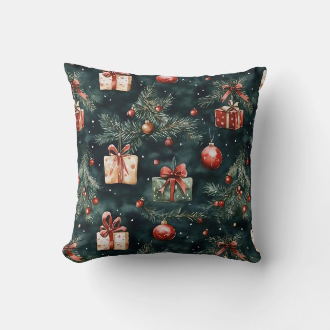 Coussin Motif des ornements et cadeaux de Noël (Recto)
