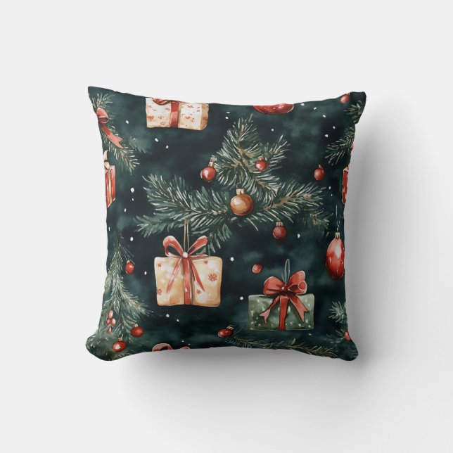 Coussin Motif des ornements et cadeaux de Noël (Recto)