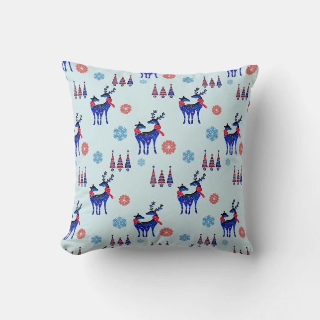 Coussin Motif des rennes, des arbres de Noël et des flocon (Recto)