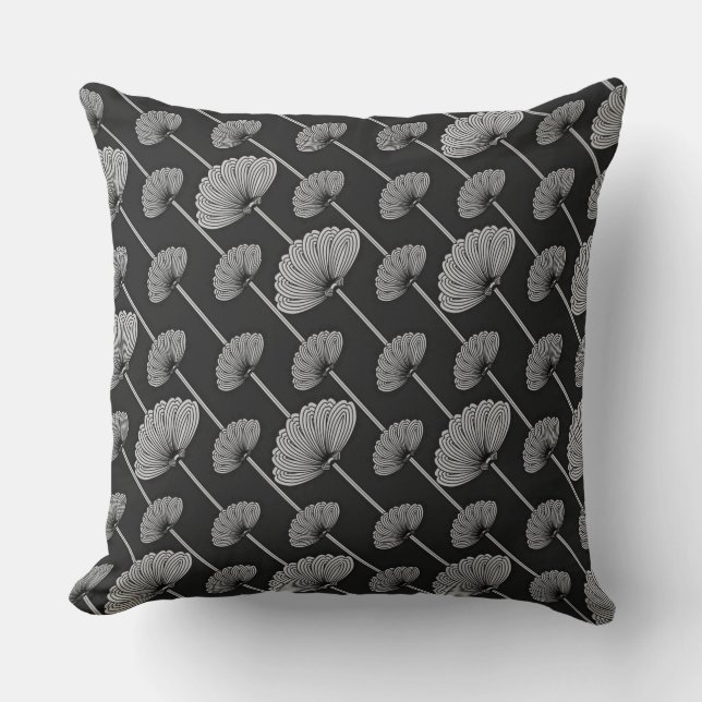 Coussin Motif des ventilateurs floraux noirs et bl (Recto)