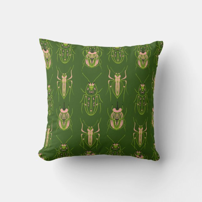 Coussin Motif Dessiné à la Main d'Insecte Coléoptère pour  (Recto)