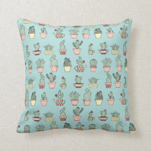 Coussin Motif dessiné mignon coloré de style de cactus