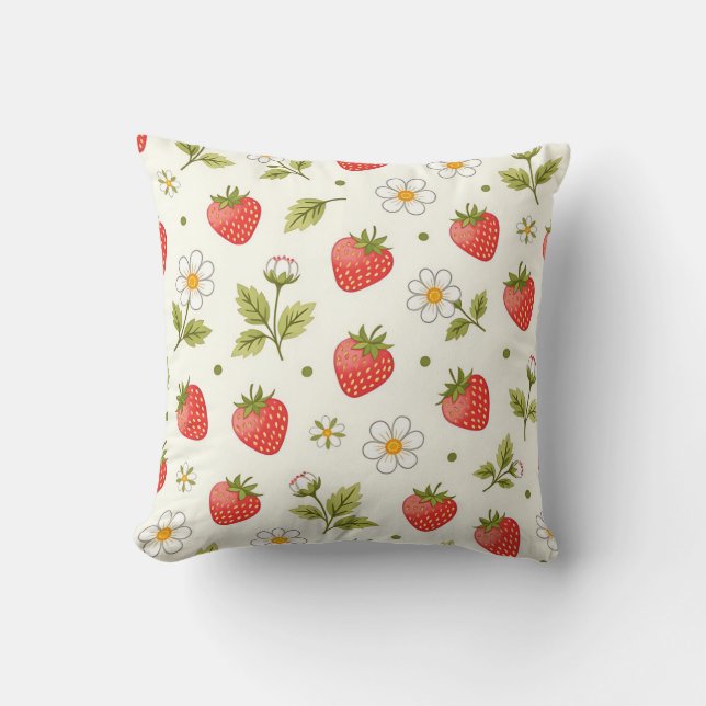 Coussin Motif d'été à Fleur de Fraisier (Recto)
