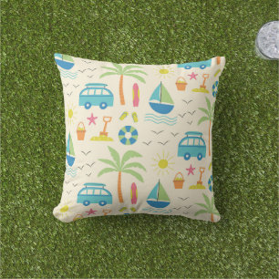 Coussin Motif d'été de plage avec palmier et bateaux