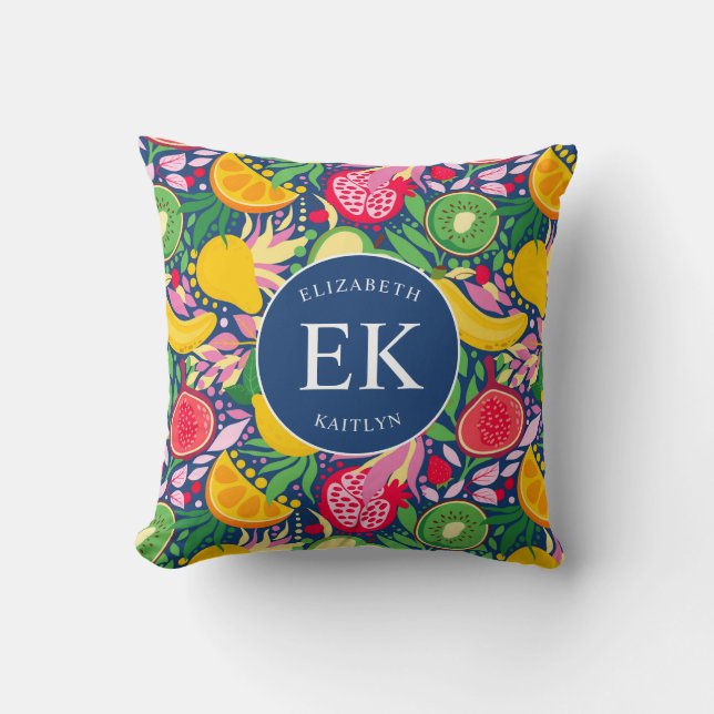 Coussin Motif d'été pour le Monogramme de fruits tropicaux (Recto)