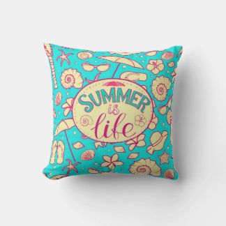 Coussin Motif d'été sur arrière - plan turquoise : paraplu