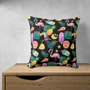 Coussin Motif d'été Tropical sur Black