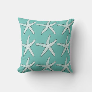 Coussin Motif d'étoile de mer Plage Côtière Bleu sarcelle 