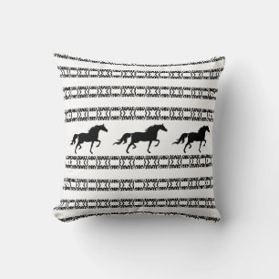 Coussin Motif d'étoile élégant & chevaux en noir et blanc