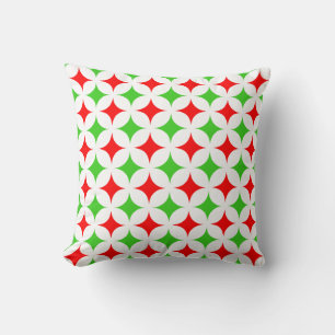 Coussin Motif d'étoile verte et rouge sur fond blanc
