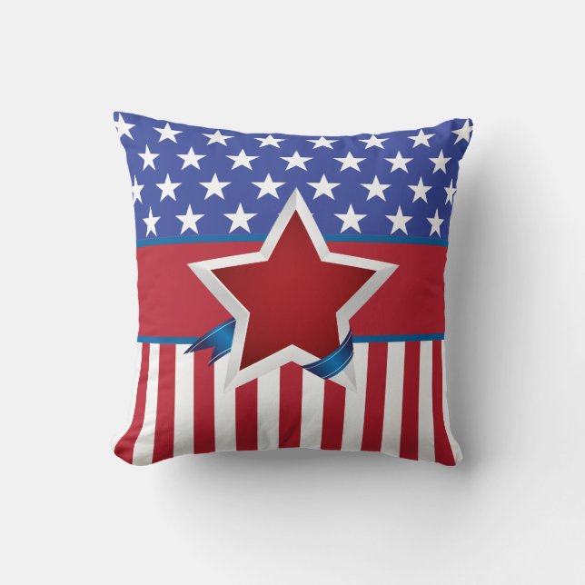 Coussin Motif d'étoiles patriotique rouge blanc et bleu (Recto)