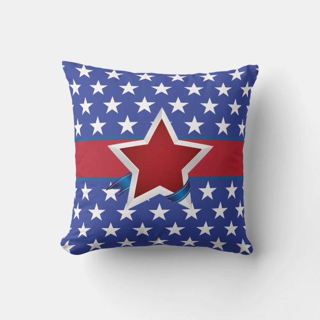 Coussin Motif d'étoiles patriotique rouge blanc et bleu (Recto)