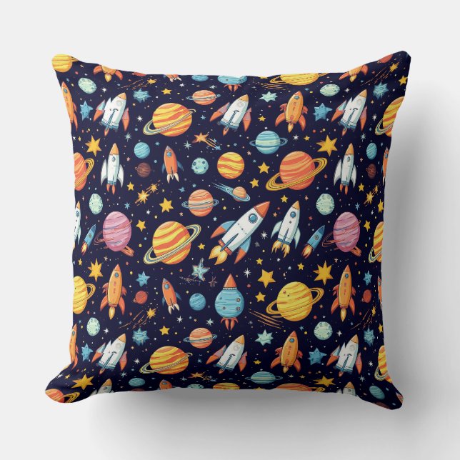 Coussin Motif d'exploration spatiale coloré (Recto)