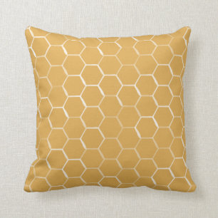 Coussin Motif d'hexagone de ruche de nid d'abeilles en or