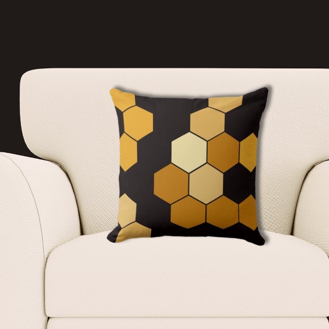 Coussin Motif d'hexagone jaune et noir (Yellow and Black Hexagon Pattern Throw Pillow)