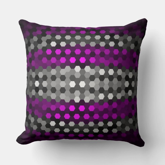 Coussin Motif d'hexagones magenta et gris (Recto)