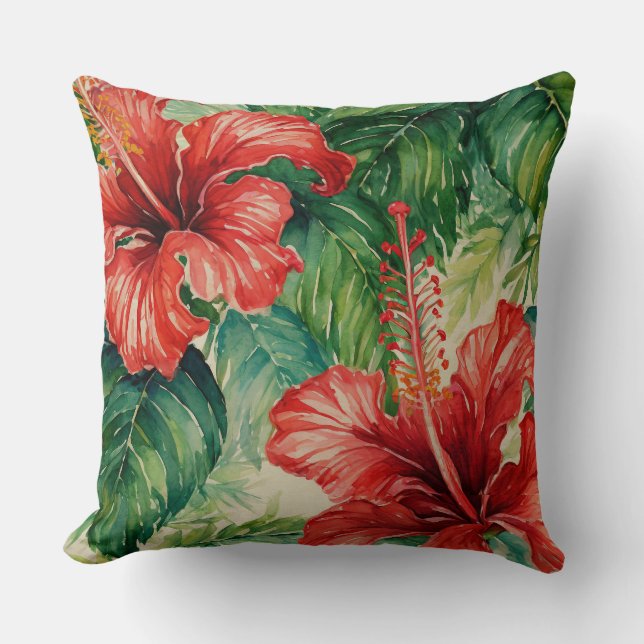 Coussin Motif d'hibiscus à imprimé hawaïen (Recto)