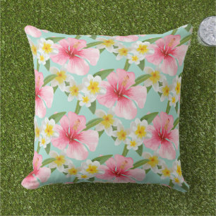 Coussin Motif d'Hibiscus rose Aqua Tropical