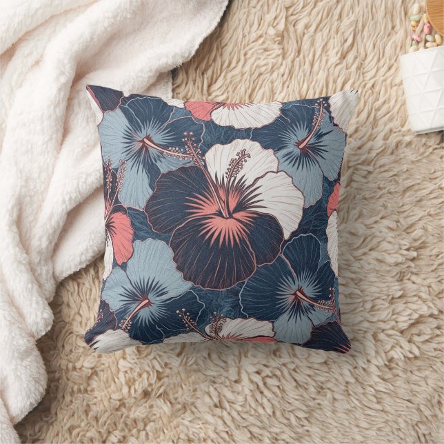 Coussin Motif d'Hibiscus Tropical Côtier (14) (Couverture)