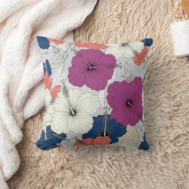 Coussin Motif d'Hibiscus Tropical Côtier (15) (Couverture)