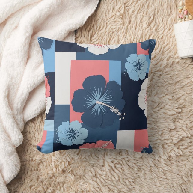 Coussin Motif d'Hibiscus Tropical de Bord de Mer (11) (Couverture)