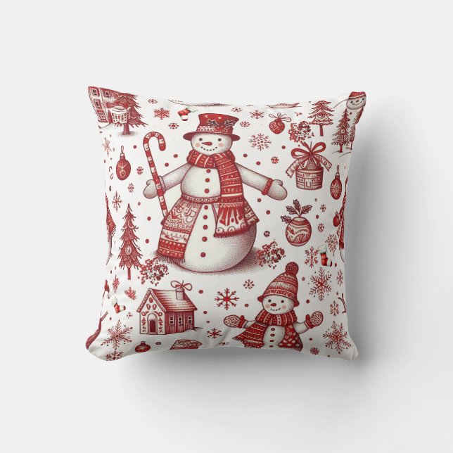 Coussin Motif d'hiver Red Snowman Toile (Recto)