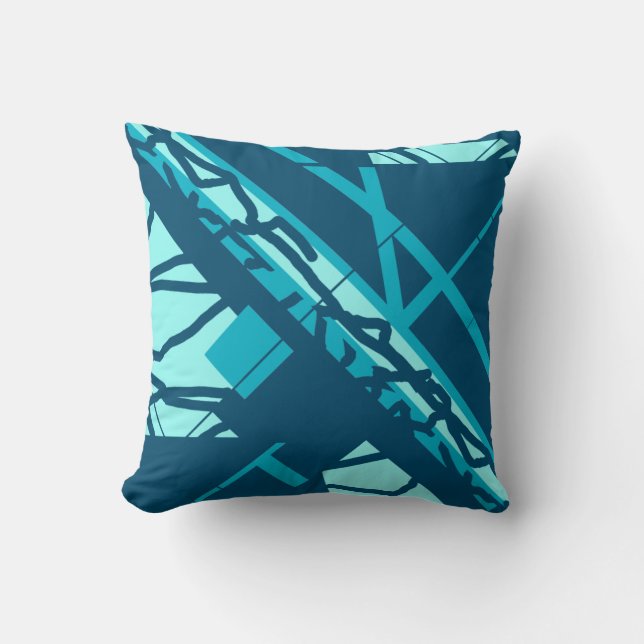 Coussin Motif diagonal turquoise Aqua sur fond bleu foncé (Recto)
