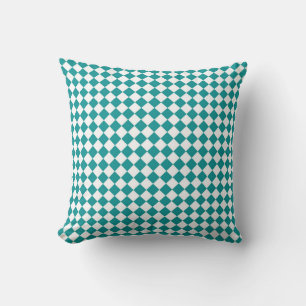Coussin Motif diamant à carreaux blanc sarcelle