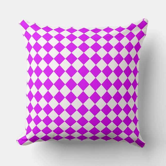 Coussin Motif diamant à carreaux blanc violet  (Recto)