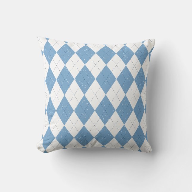 Coussin Motif diamant à carreaux bleu et blanc Argyle (Recto)