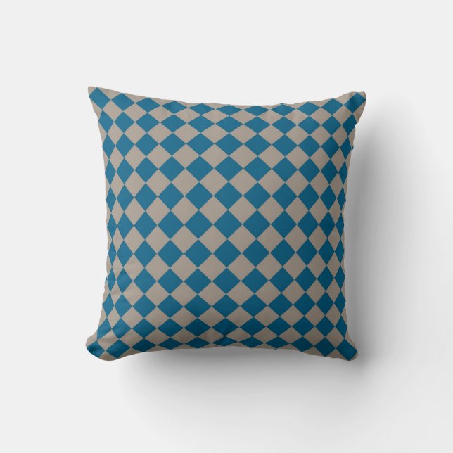 Coussin Motif diamant à carreaux bleu gris (Recto)
