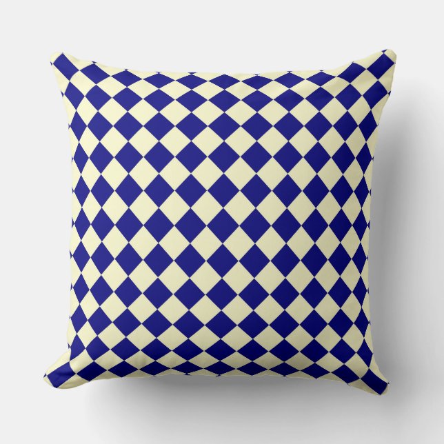 Coussin Motif diamant à carreaux bleu jaune  (Recto)