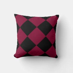 Coussin Motif diamant à carreaux bordeaux noir