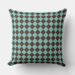 Coussin Motif diamant à carreaux brun sarcelle 