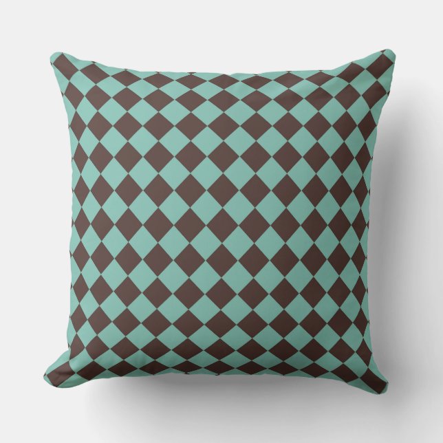 Coussin Motif diamant à carreaux brun sarcelle  (Recto)