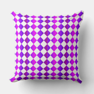Coussin Motif diamant à carreaux rose violet blanc