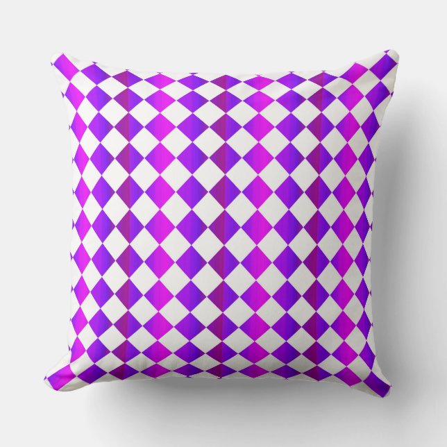 Coussin Motif diamant à carreaux rose violet blanc  (Recto)