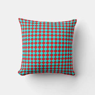 Coussin Motif diamant à carreaux rouge cyan