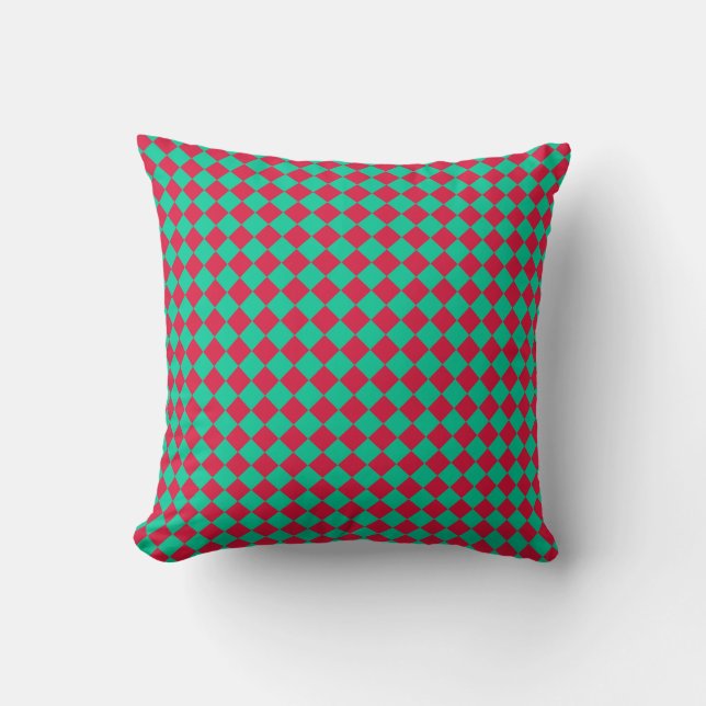Coussin Motif diamant à carreaux rouge et vert (Recto)
