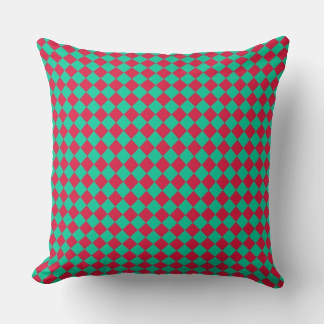 Coussin Motif diamant à carreaux rouge et vert (Recto)