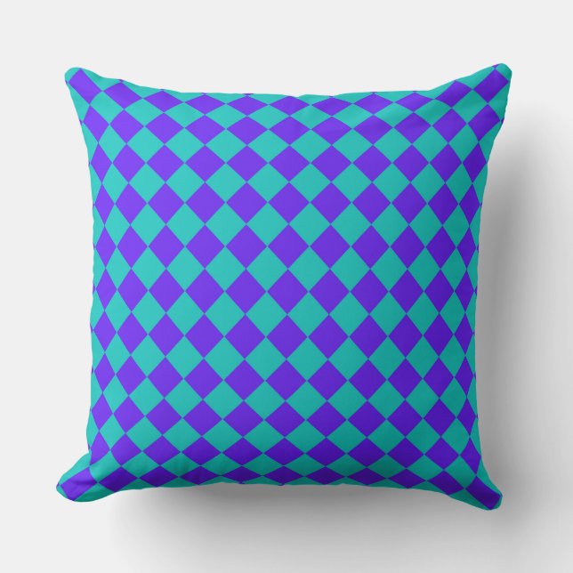 Coussin Motif diamant à carreaux sarcelle violet  (Recto)