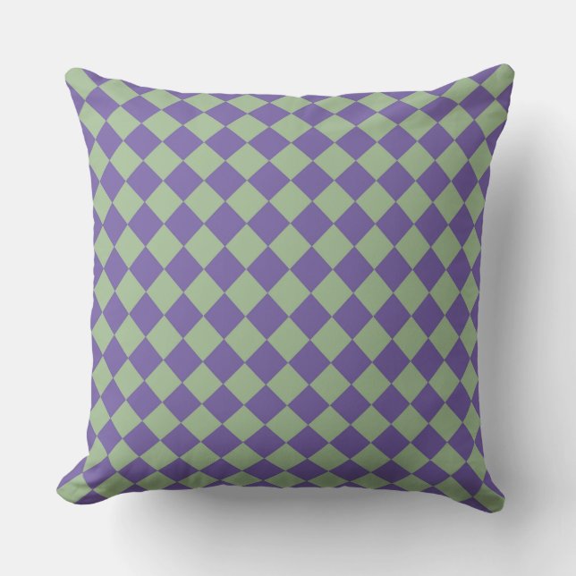 Coussin Motif diamant à carreaux violet vert (Recto)